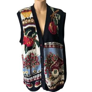 Heirloom Collectibles Vintage Apple Orchard Schoolhouse Knit Sweater Vest
